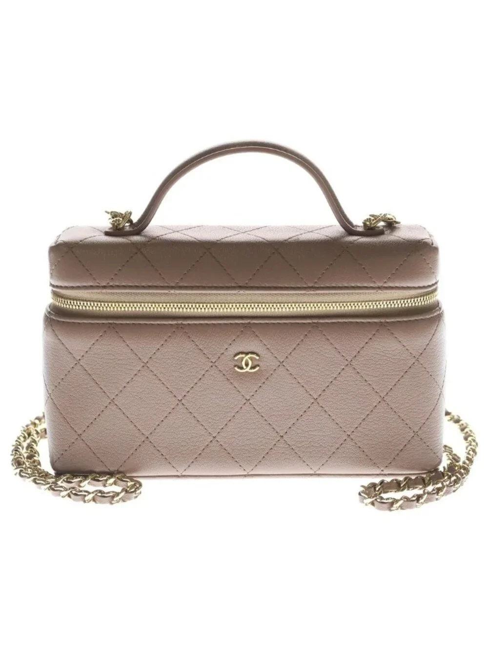 Chanel Vanity Chain Mini Shoulder Bag Pink Beige Leather Gold